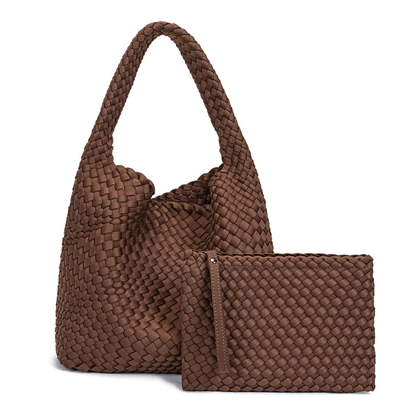 Large Hand-Woven European American Retro Womens Bucket Bag with Magnetic Closure Large Capacity Shoulder Tote Underarm Bag-7