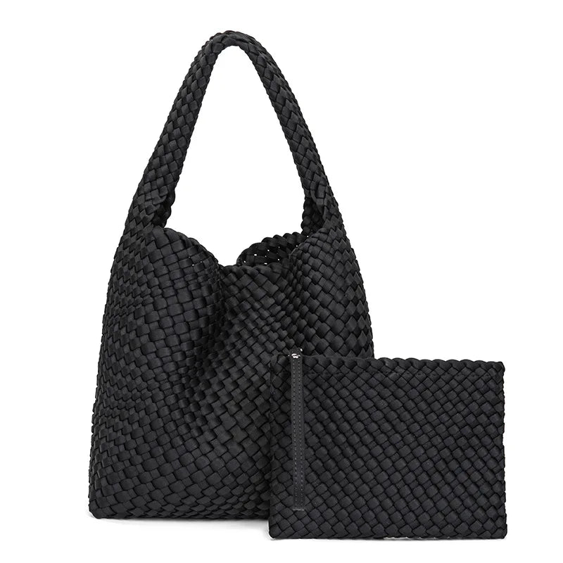 Large Hand-Woven European American Retro Womens Bucket Bag with Magnetic Closure Large Capacity Shoulder Tote Underarm Bag-10