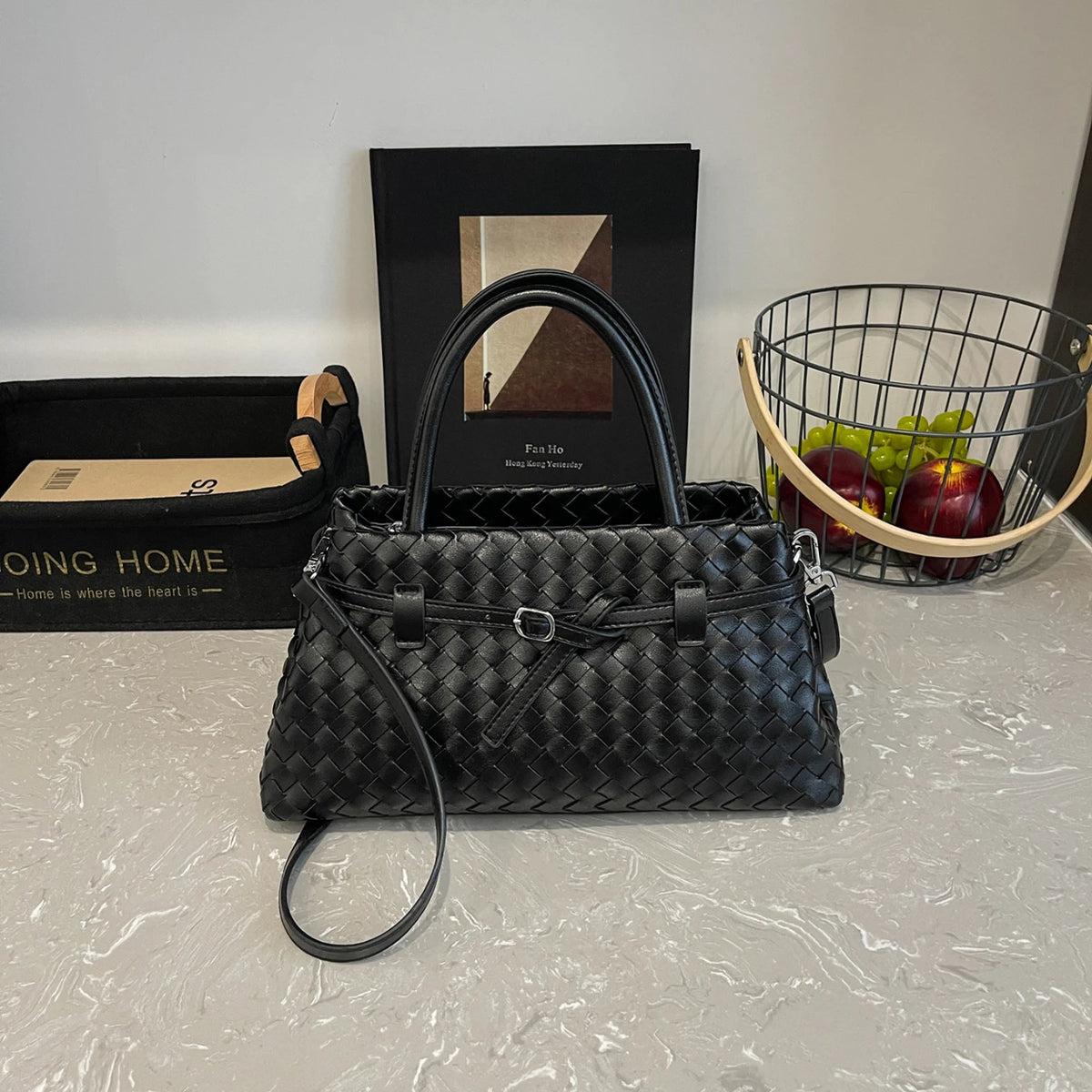 Wholesale PU Leather Woven Handbag Women Large Capacity Shoulder Tote with Adjustable Strap OEM Custom Logo-9