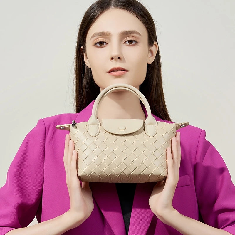 China Simple Ladies Handbags and Purses Wallets Small Top Handle Woven PU Zipper Crossbody Shoulder Bags for Women Custom-2