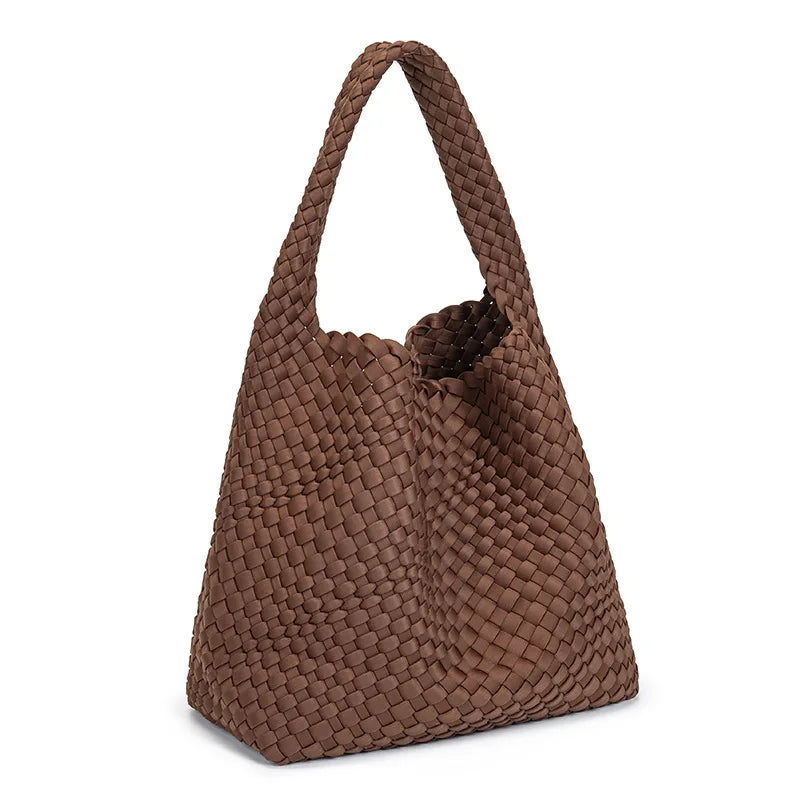 Large Hand-Woven European American Retro Womens Bucket Bag with Magnetic Closure Large Capacity Shoulder Tote Underarm Bag-3