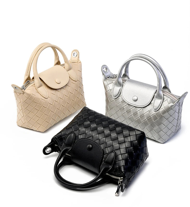 China Simple Ladies Handbags and Purses Wallets Small Top Handle Woven PU Zipper Crossbody Shoulder Bags for Women Custom-4
