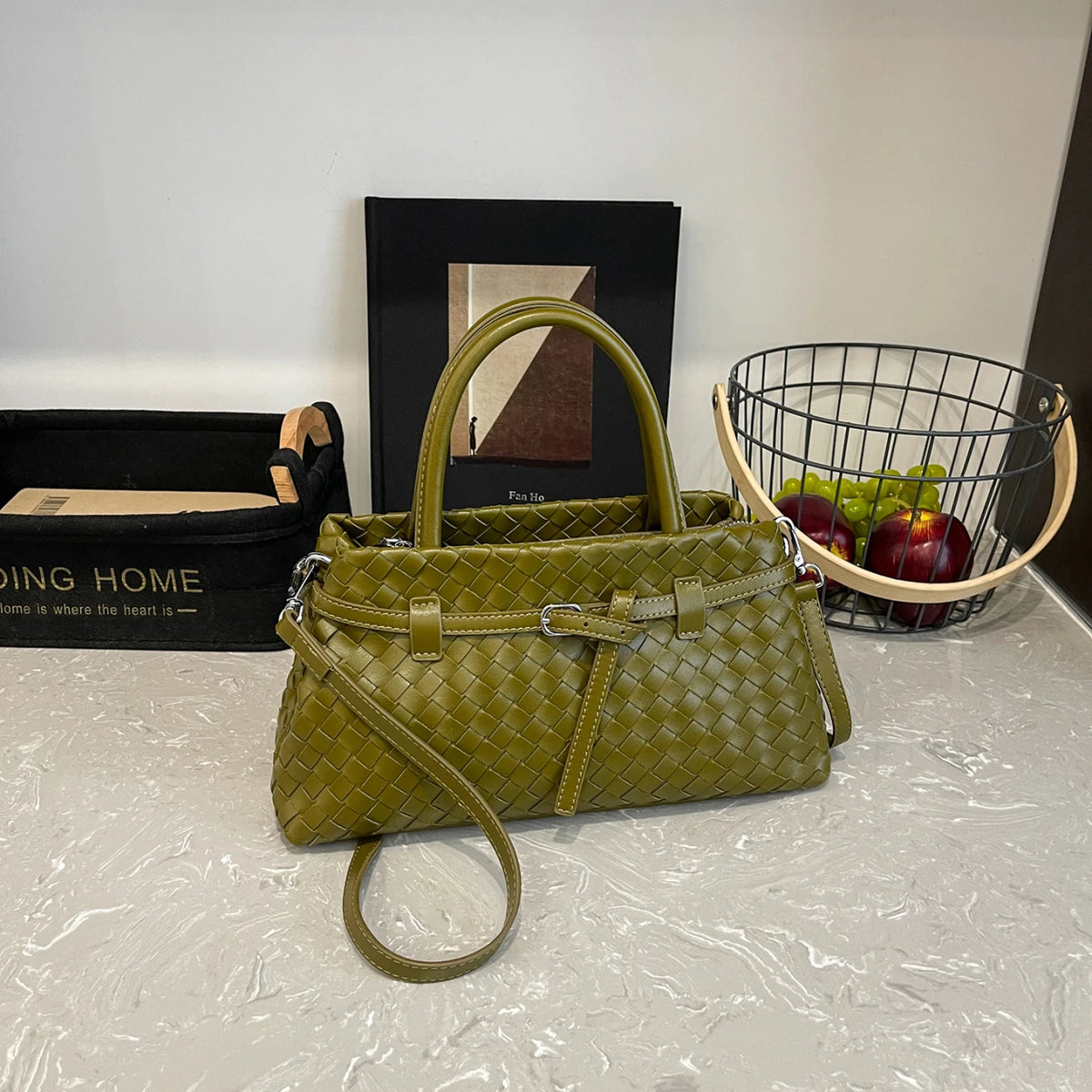 Wholesale PU Leather Woven Handbag Women Large Capacity Shoulder Tote with Adjustable Strap OEM Custom Logo-8