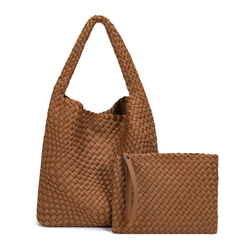 Large Hand-Woven European American Retro Womens Bucket Bag with Magnetic Closure Large Capacity Shoulder Tote Underarm Bag-6