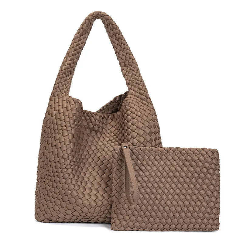 Large Hand-Woven European American Retro Womens Bucket Bag with Magnetic Closure Large Capacity Shoulder Tote Underarm Bag-8