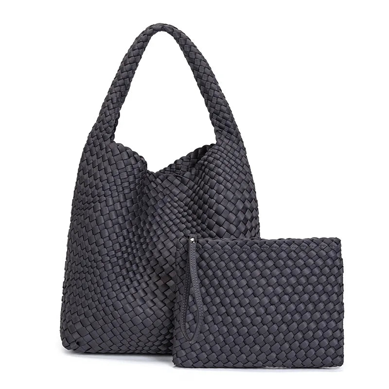 Large Hand-Woven European American Retro Womens Bucket Bag with Magnetic Closure Large Capacity Shoulder Tote Underarm Bag-5