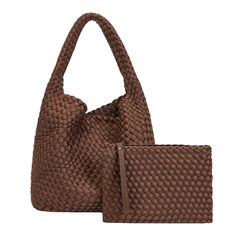 Large Hand-Woven European American Retro Womens Bucket Bag with Magnetic Closure Large Capacity Shoulder Tote Underarm Bag-4