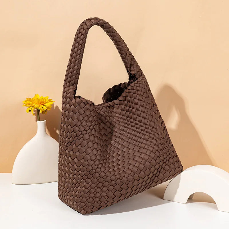 Large Hand-Woven European American Retro Womens Bucket Bag with Magnetic Closure Large Capacity Shoulder Tote Underarm Bag-1