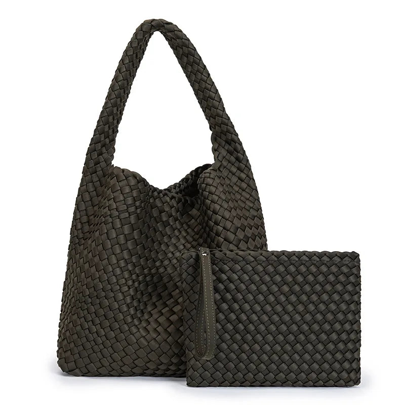 Large Hand-Woven European American Retro Womens Bucket Bag with Magnetic Closure Large Capacity Shoulder Tote Underarm Bag-9