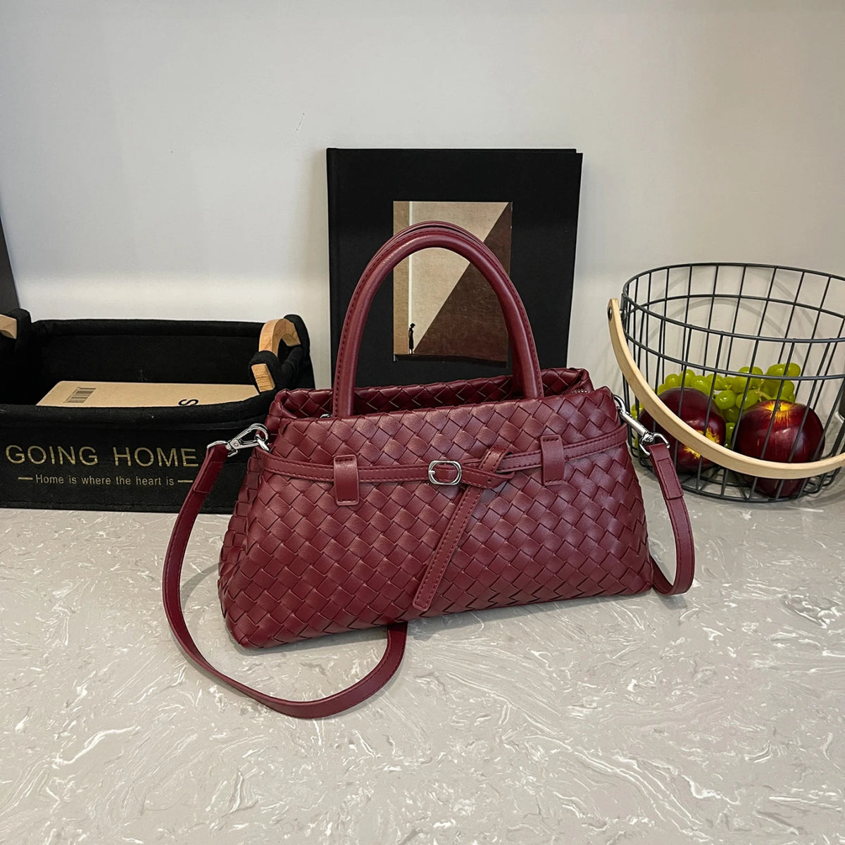 Wholesale PU Leather Woven Handbag Women Large Capacity Shoulder Tote with Adjustable Strap OEM Custom Logo-7
