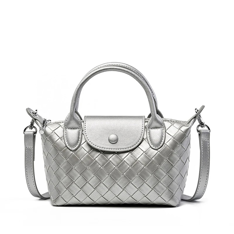 China Simple Ladies Handbags and Purses Wallets Small Top Handle Woven PU Zipper Crossbody Shoulder Bags for Women Custom-0