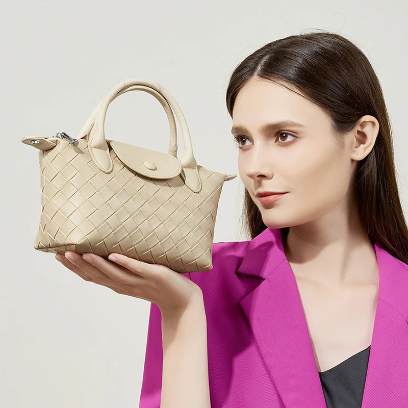 China Simple Ladies Handbags and Purses Wallets Small Top Handle Woven PU Zipper Crossbody Shoulder Bags for Women Custom-3