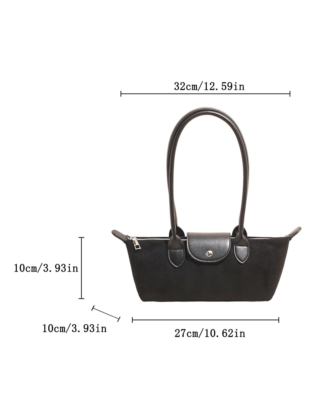Vintage Faux Suede Baguette Shoulder Bag for Women Leather Trim Long Handle Underarm Purse-5