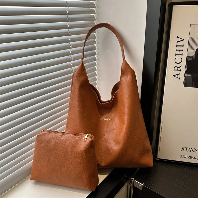 Retro Tote Bag Large Capacity Women's Underarm 2026 Spring New Simple High Shoulder Fashion-0