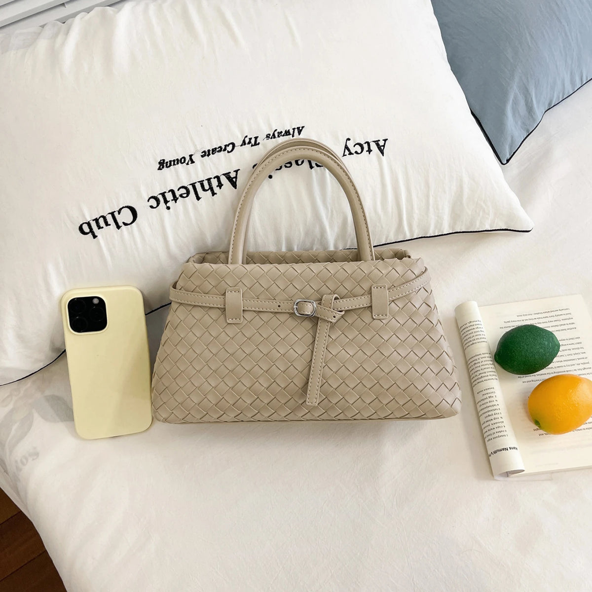Wholesale PU Leather Woven Handbag Women Large Capacity Shoulder Tote with Adjustable Strap OEM Custom Logo-3
