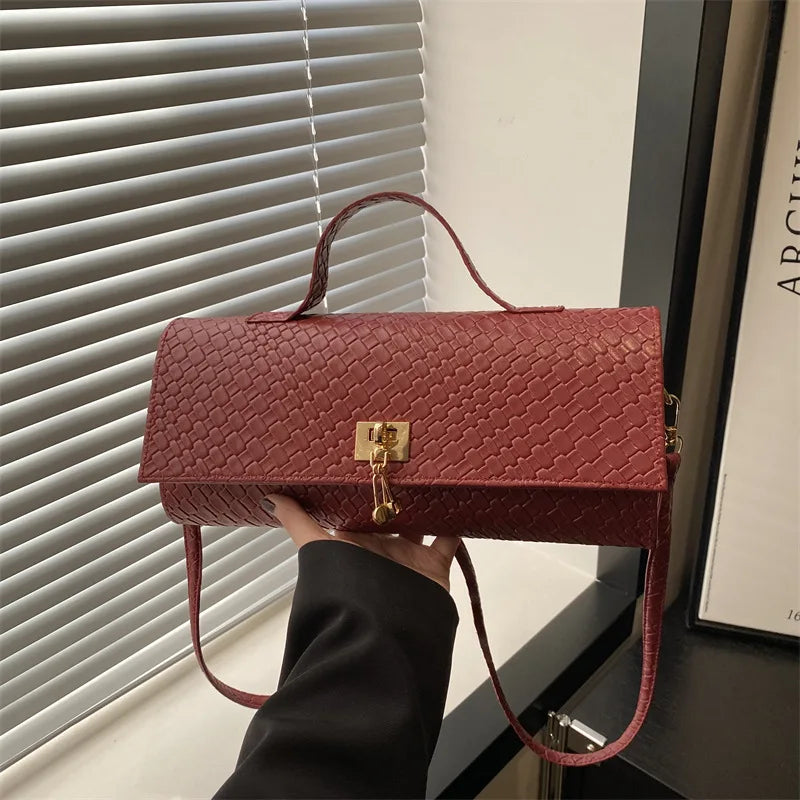 Fashionable Exquisite Woven 2025 Solid Color Casual Lock Large Capacity Western Style Cross-body Shoulder Women's Bag-1