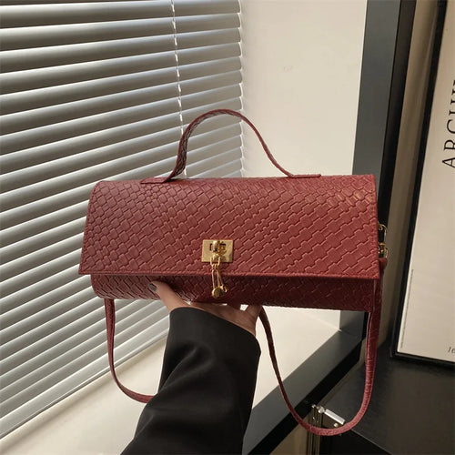 Fashionable Exquisite Woven 2025 Solid Color Casual Lock Large Capacity Western Style Cross-body Shoulder Women's Bag-1