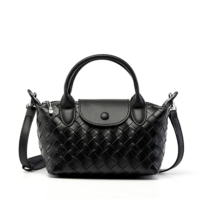 China Simple Ladies Handbags and Purses Wallets Small Top Handle Woven PU Zipper Crossbody Shoulder Bags for Women Custom-6